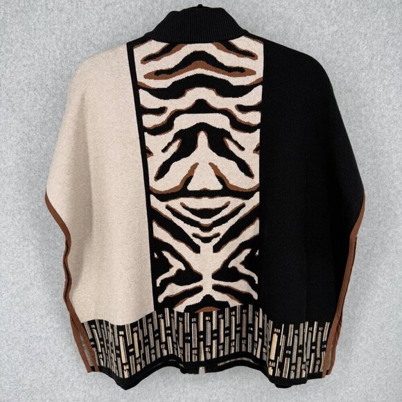 Chicos Mixed Print Faux Suede Trim Ruana Size XXS/XS Oversized Layer Sweater NEW - Picture 6 of 15